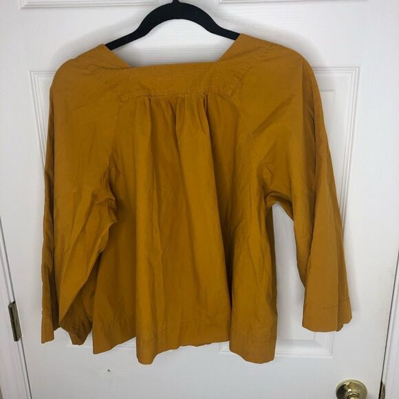 Madewell yellow long wide sleeve smock style tunic top, size medium. - Picture 10 of 13